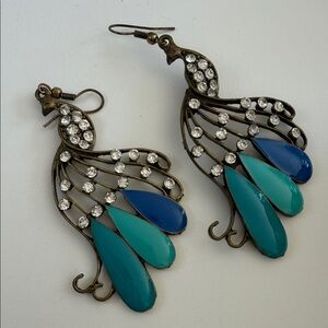 Elegant Blue and Turquoise Peacock Earrings